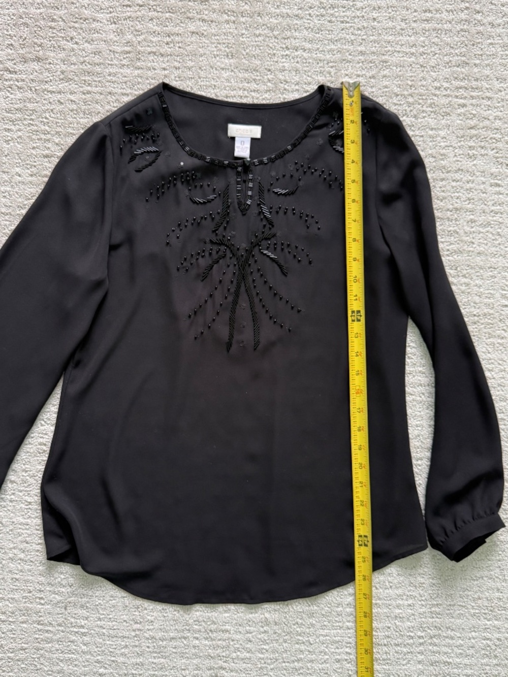 CHICO'S | Black Long Sleeve Beaded Top Sz Small - Picture 3 of 6